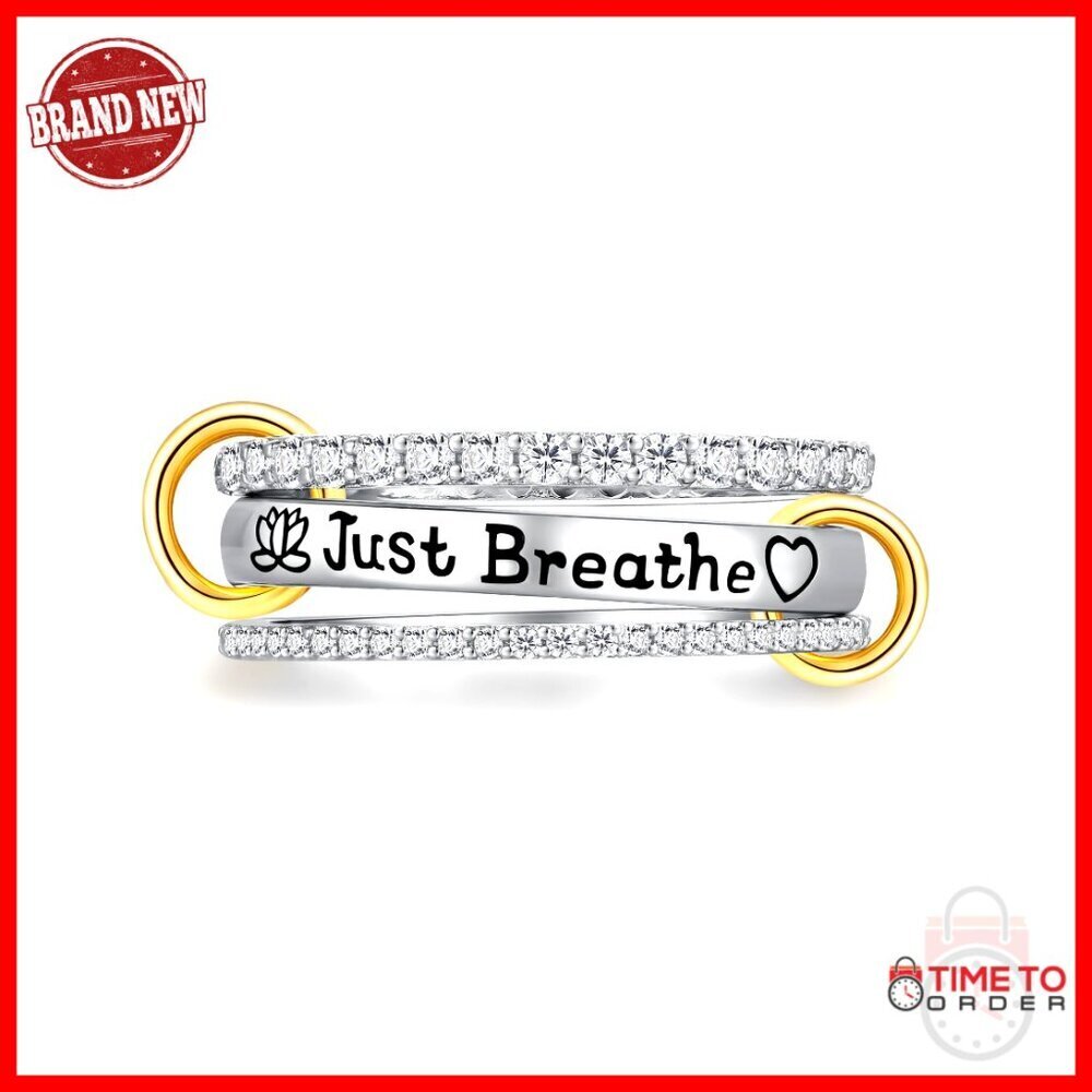 Sterling Silver Just Breathe Stackable Rings Adjustable Size 7-9 Inspirational